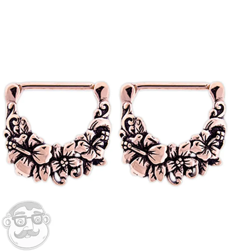 14G Rose Gold PVD Hibiscus Nipple Clicker