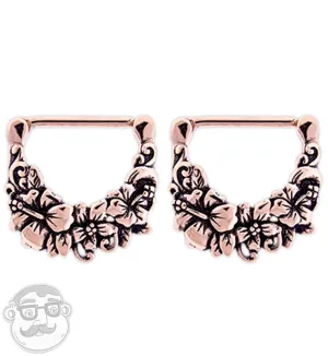 14G Rose Gold PVD Hibiscus Nipple Clicker
