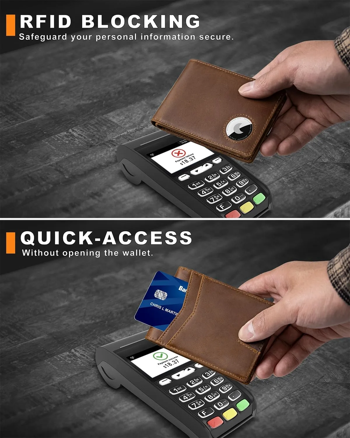 Airtag Wallet for Men, Bifold Full-Grain Leather Wallet for Apple Air Tag, Men's Wallet with Airtag Holder, RFID Blocking, Cash Slots, ID Window
