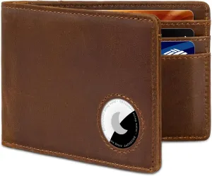 Airtag Wallet for Men, Bifold Full-Grain Leather Wallet for Apple Air Tag, Men's Wallet with Airtag Holder, RFID Blocking, Cash Slots, ID Window