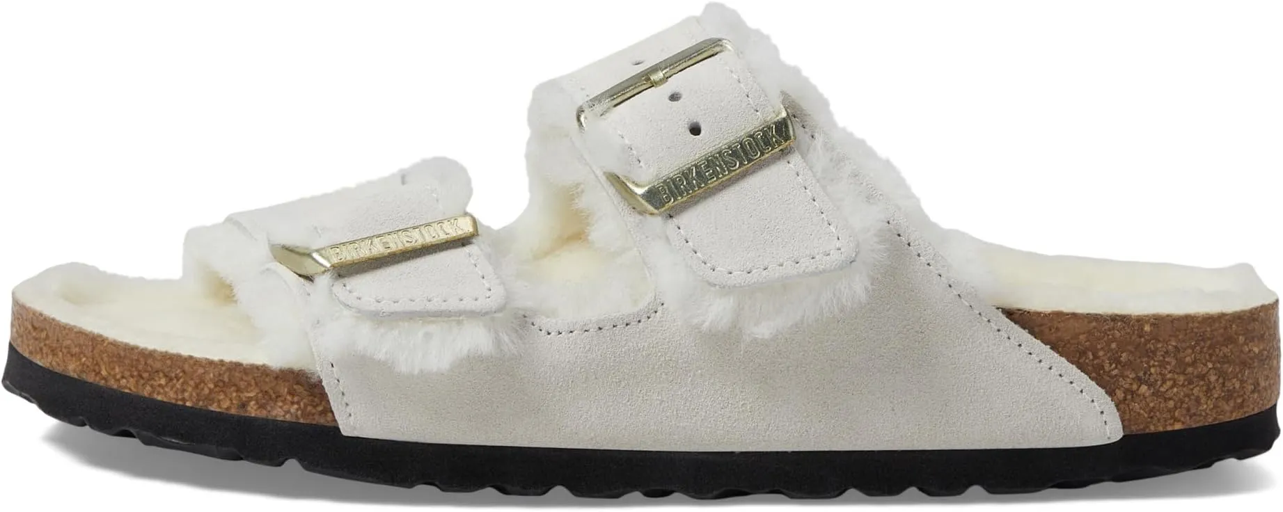 Arizona Shearling Flat Sandal - Suede Birkenstock in Antique White/Antique White