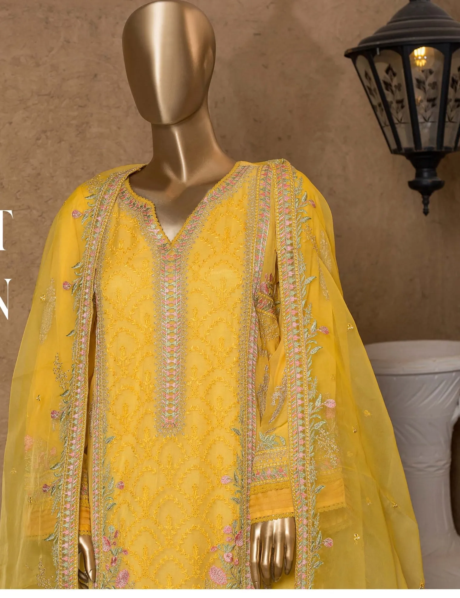 Bin Saeed Stitched 2 Piece Embroidered Chiffon Vol-05 Collection'2022-MSC-10-Lemon