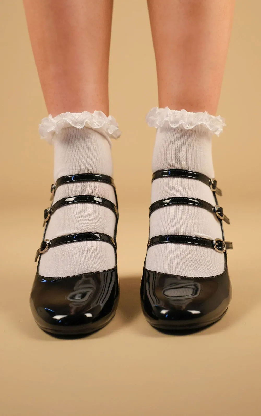 Black Chunky Triple Strap Mary Jane Heels