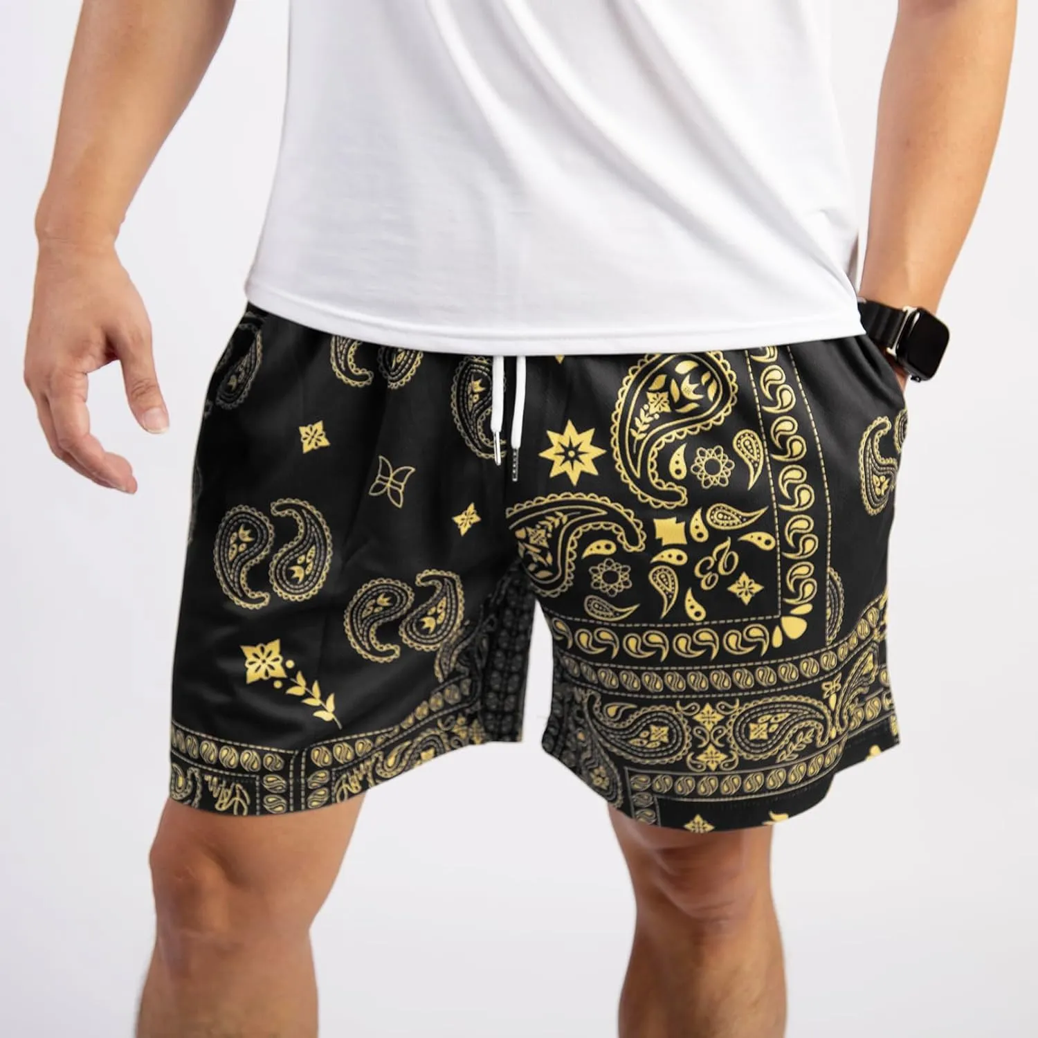 BOOMLEMON Mens Paisley Shorts Mesh Graphic Print Retro Casual Shorts Athletic Gym Basketball Running Short Pants
