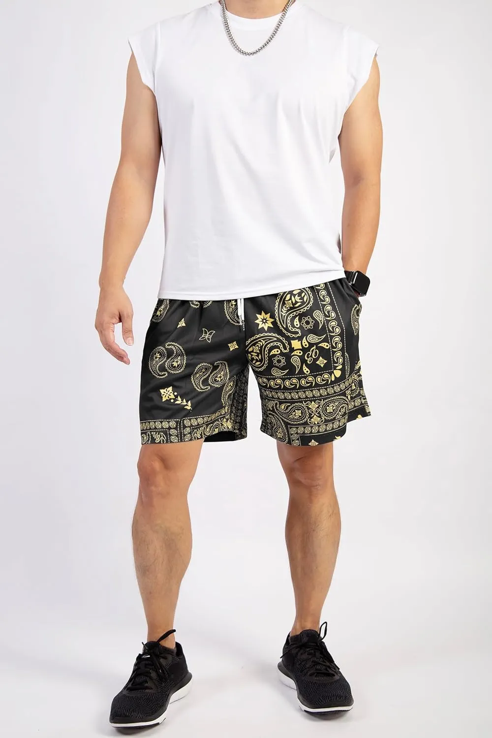 BOOMLEMON Mens Paisley Shorts Mesh Graphic Print Retro Casual Shorts Athletic Gym Basketball Running Short Pants
