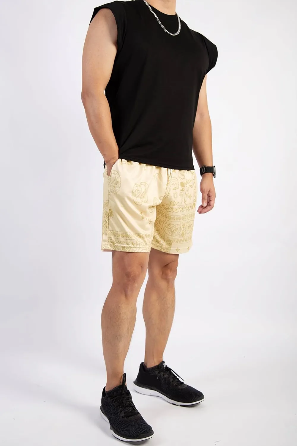 BOOMLEMON Mens Paisley Shorts Mesh Graphic Print Retro Casual Shorts Athletic Gym Basketball Running Short Pants