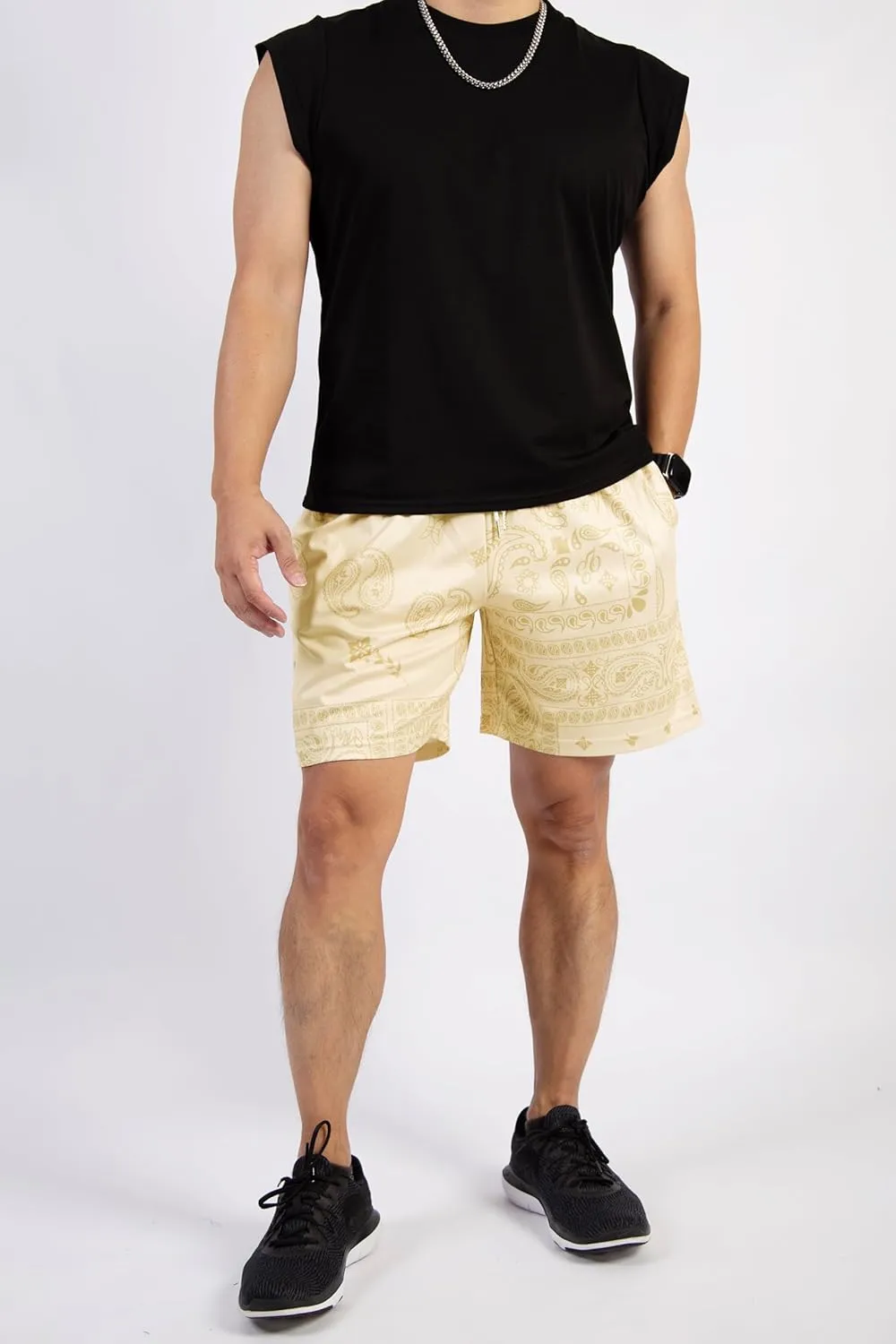 BOOMLEMON Mens Paisley Shorts Mesh Graphic Print Retro Casual Shorts Athletic Gym Basketball Running Short Pants
