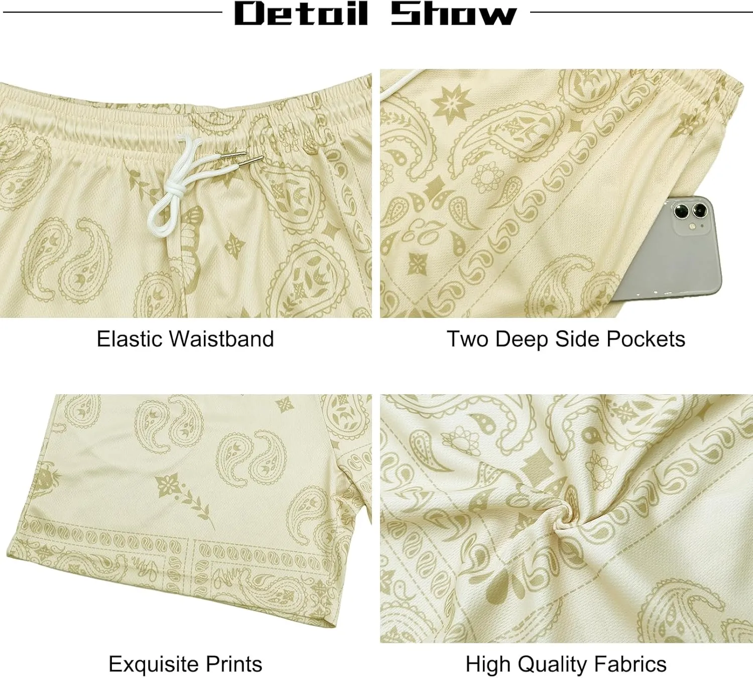 BOOMLEMON Mens Paisley Shorts Mesh Graphic Print Retro Casual Shorts Athletic Gym Basketball Running Short Pants