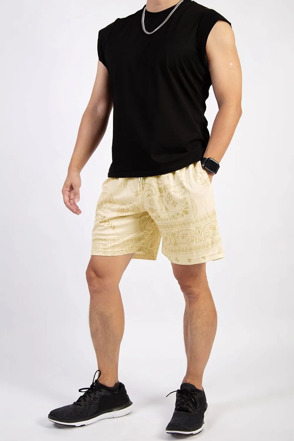 BOOMLEMON Mens Paisley Shorts Mesh Graphic Print Retro Casual Shorts Athletic Gym Basketball Running Short Pants