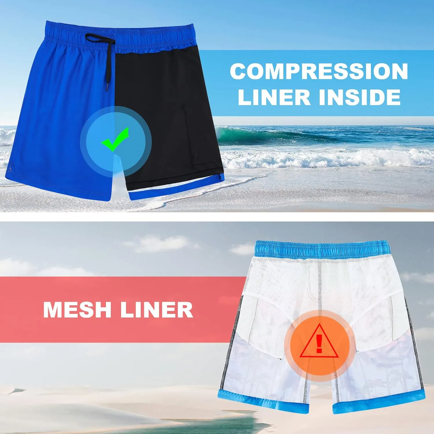 Cozople Mens Swim Trunks with Compression Liner 5.5" Inseam Quick Dry Bathing Suit Lightweight Swimming Shorts