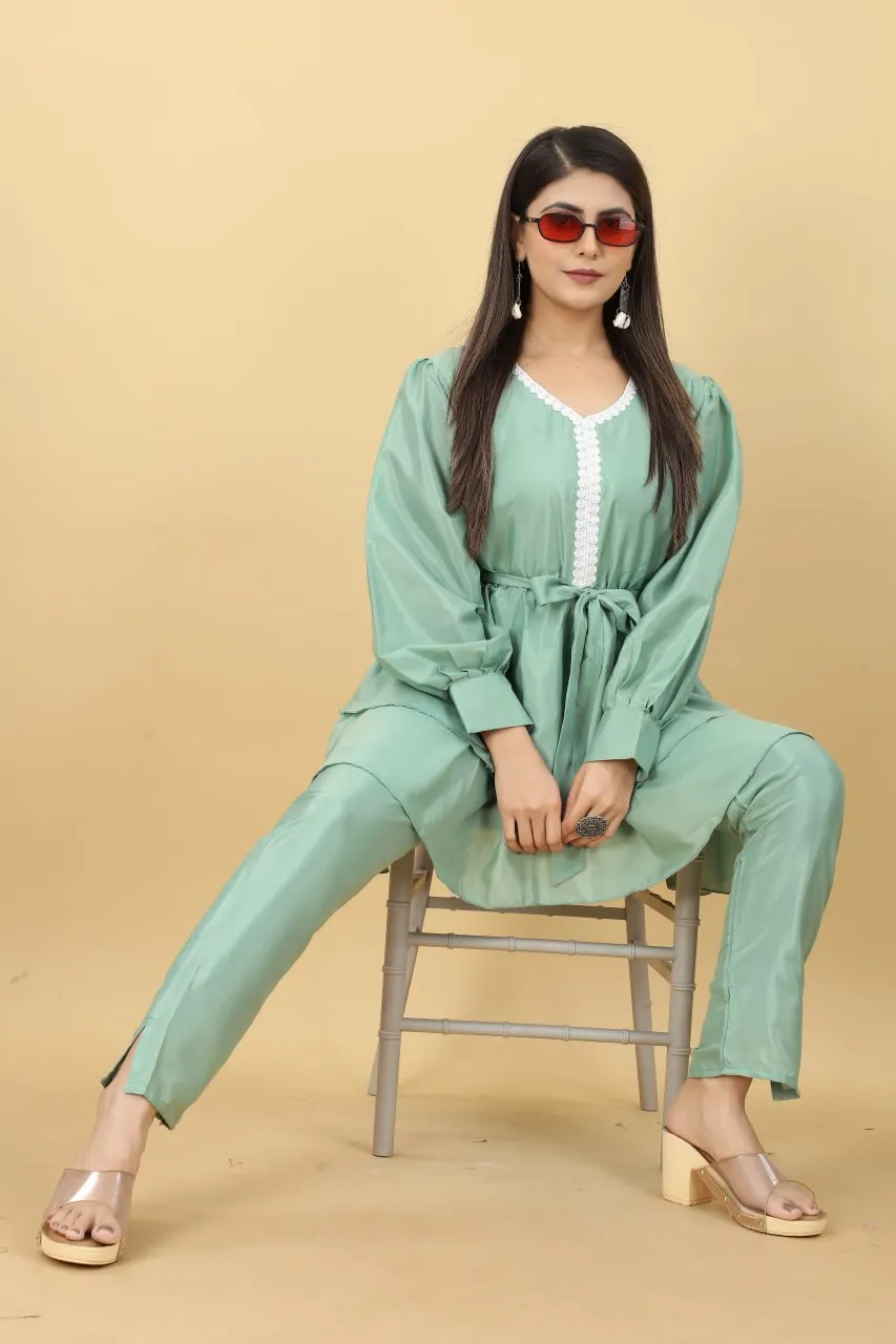 Designer Party Wear Set in Green Top and Pants
