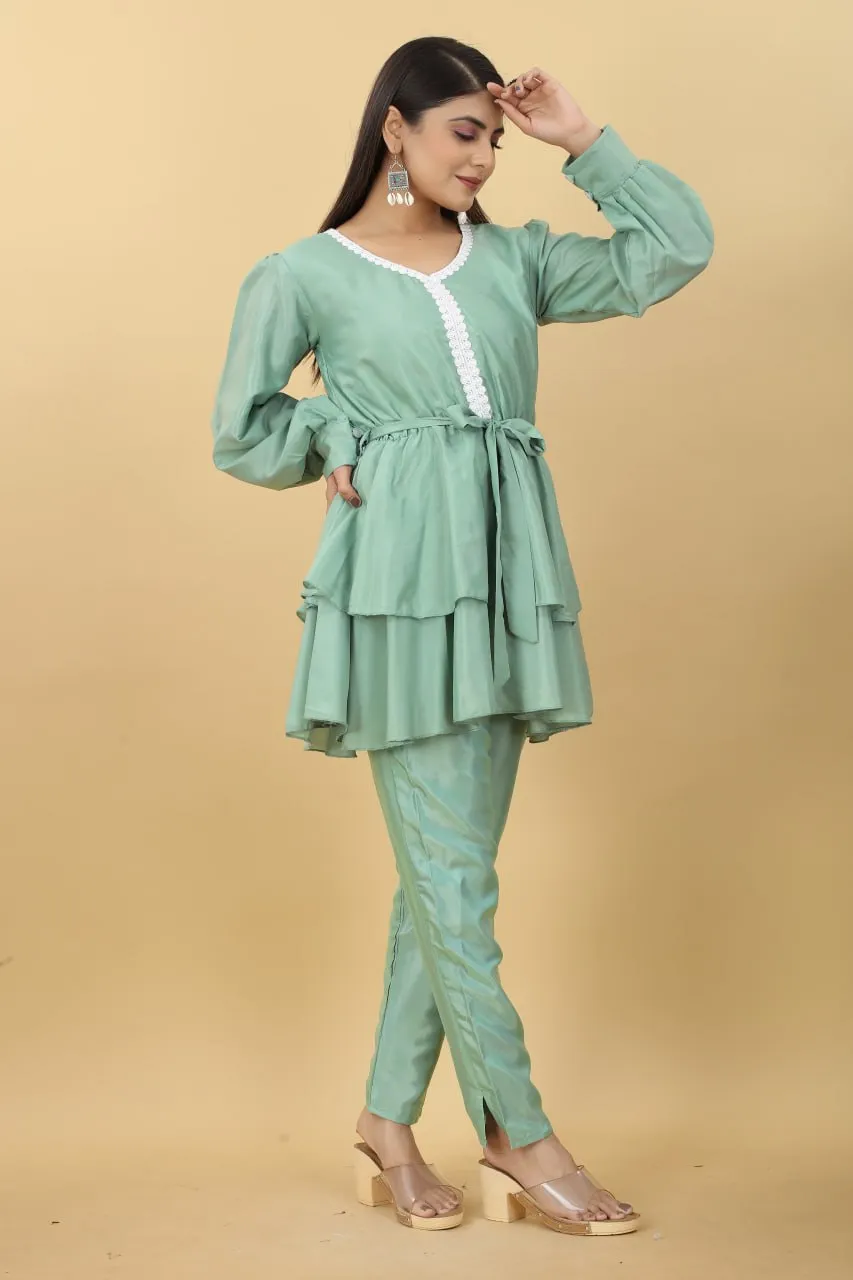 Designer Party Wear Set in Green Top and Pants