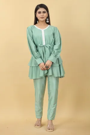 Designer Party Wear Set in Green Top and Pants