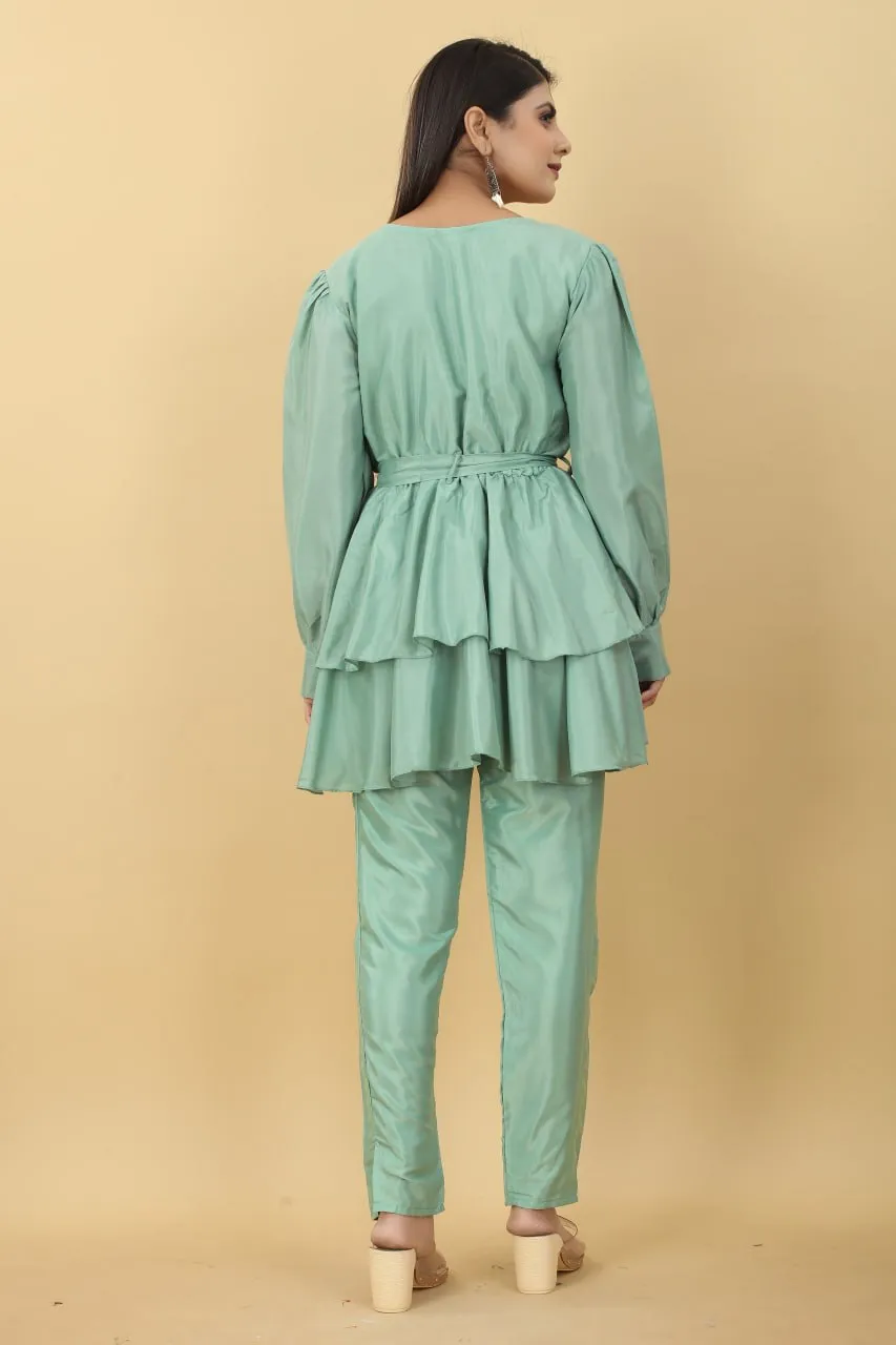 Designer Party Wear Set in Green Top and Pants