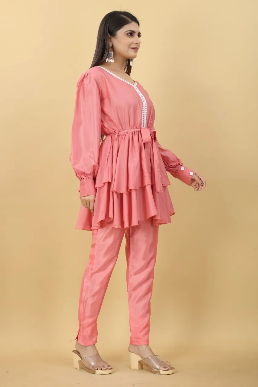 Designer Party Wear Set in Pink Top and Pants