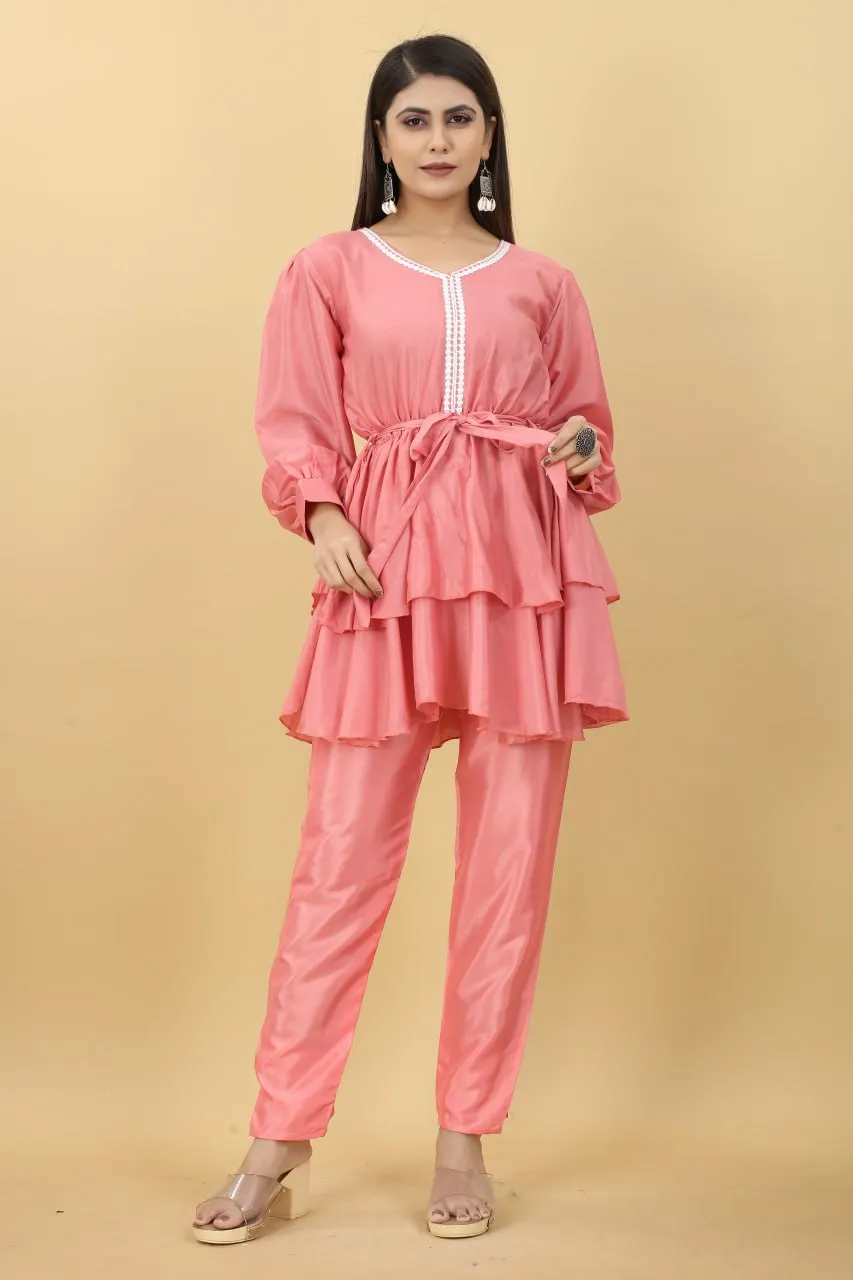 Designer Party Wear Set in Pink Top and Pants