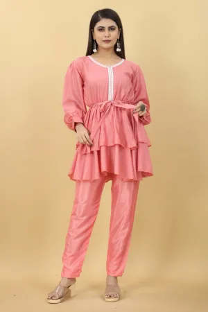 Designer Party Wear Set in Pink Top and Pants