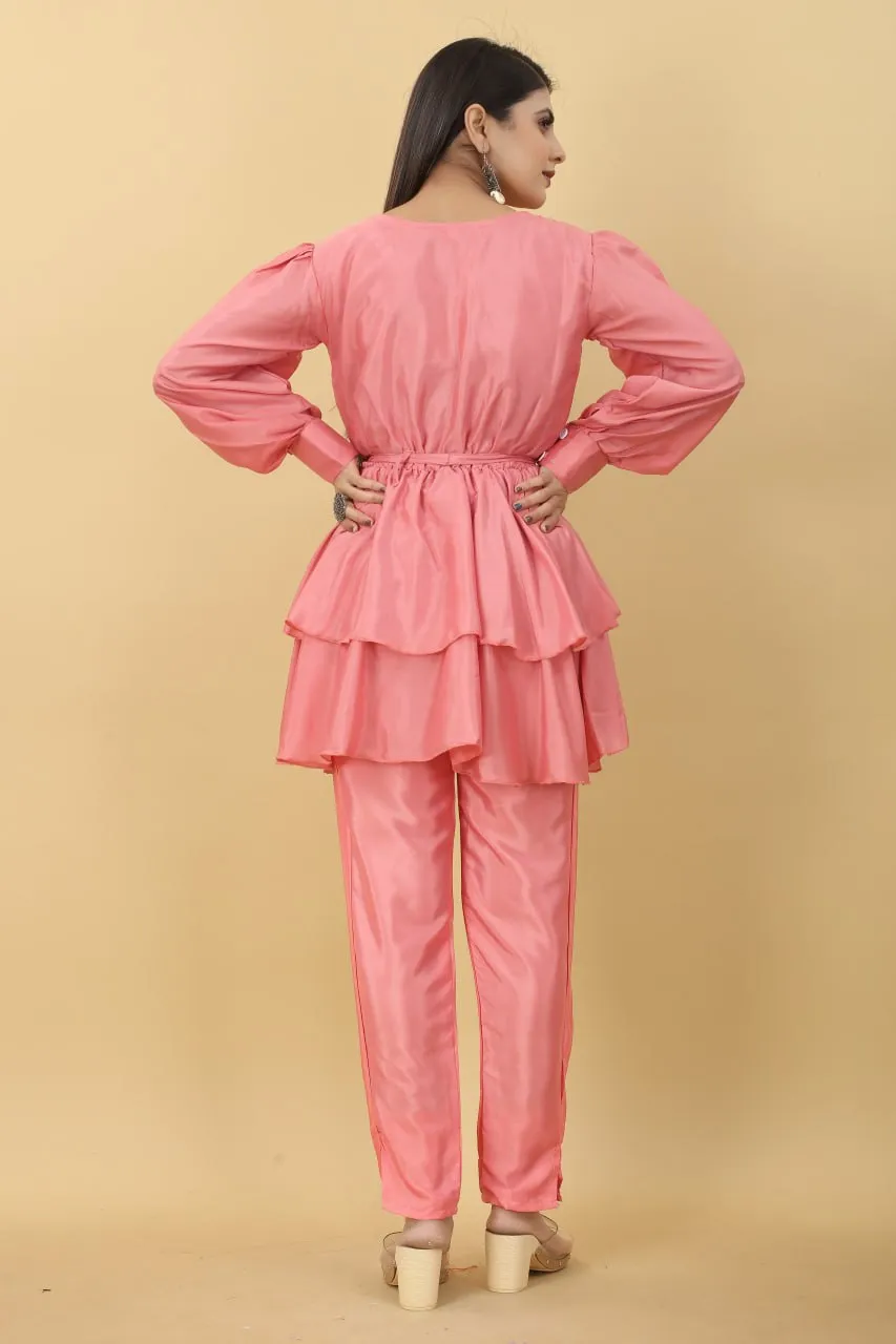 Designer Party Wear Set in Pink Top and Pants