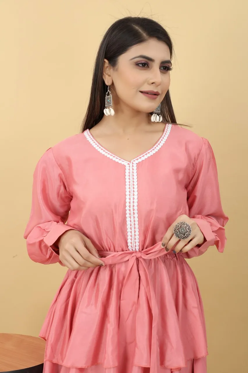 Designer Party Wear Set in Pink Top and Pants