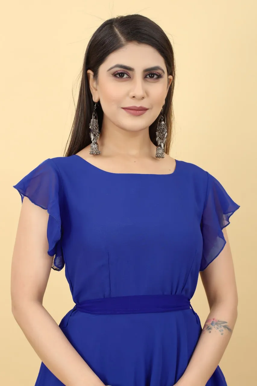 Designer Umbrella Sleeve Blue Color Georgette Gown