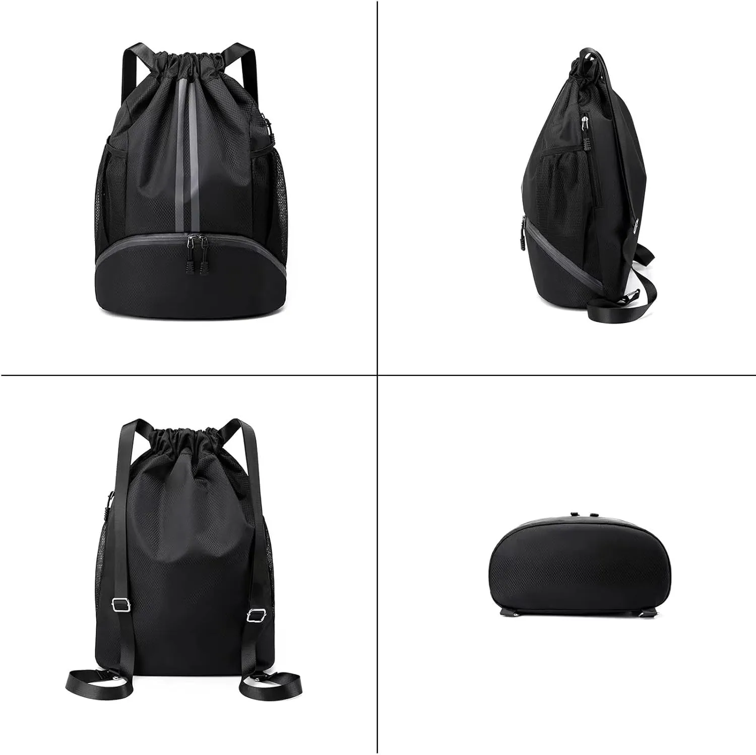 Drawstring Gym Bag for Men, Waterproof Drawstring Backpack for Women, Swim with Shoes Compartment, Pull String Sport Bag for Soccer and Basketball. (Rose)