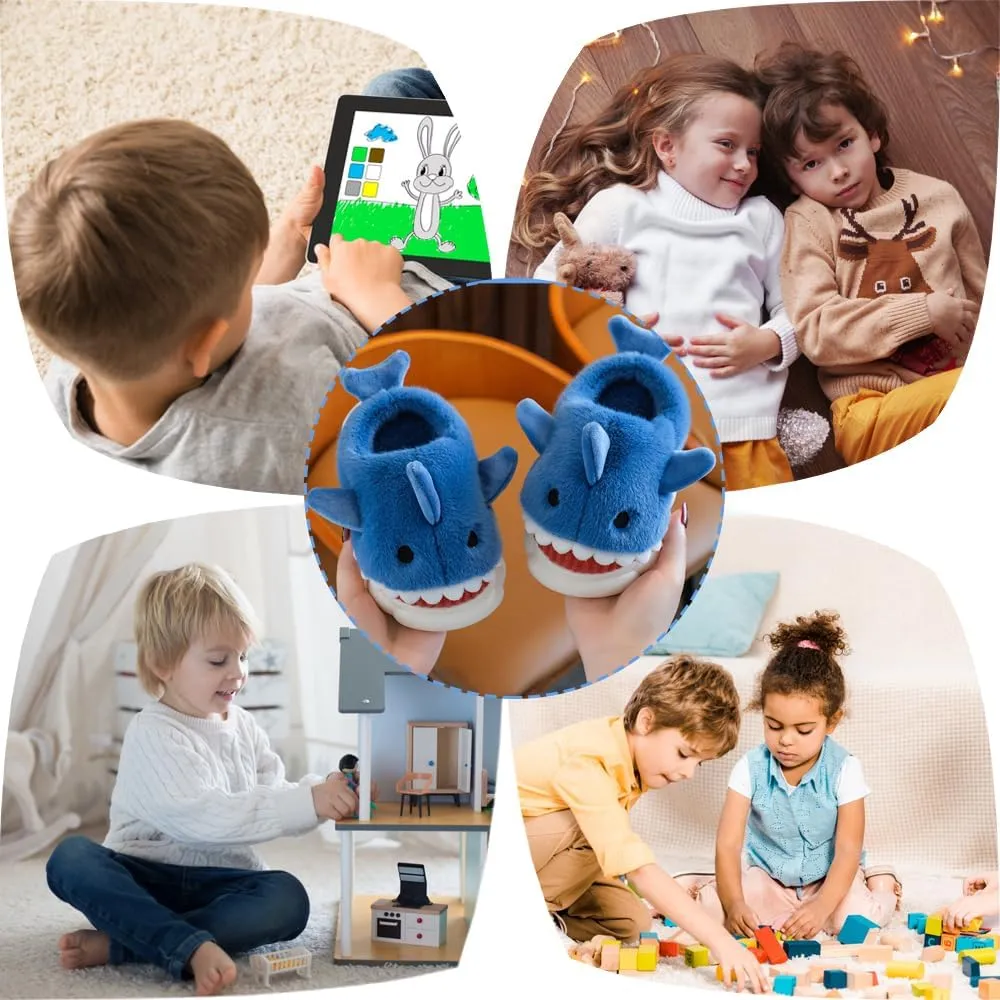 Fiedaz Boys Girls Shark Slippers for Toddler Kids - Cute Plush Warm Non-Slip Indoor Bedroom Winter Shoes