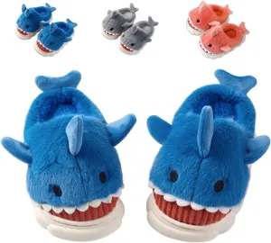 Fiedaz Boys Girls Shark Slippers for Toddler Kids - Cute Plush Warm Non-Slip Indoor Bedroom Winter Shoes