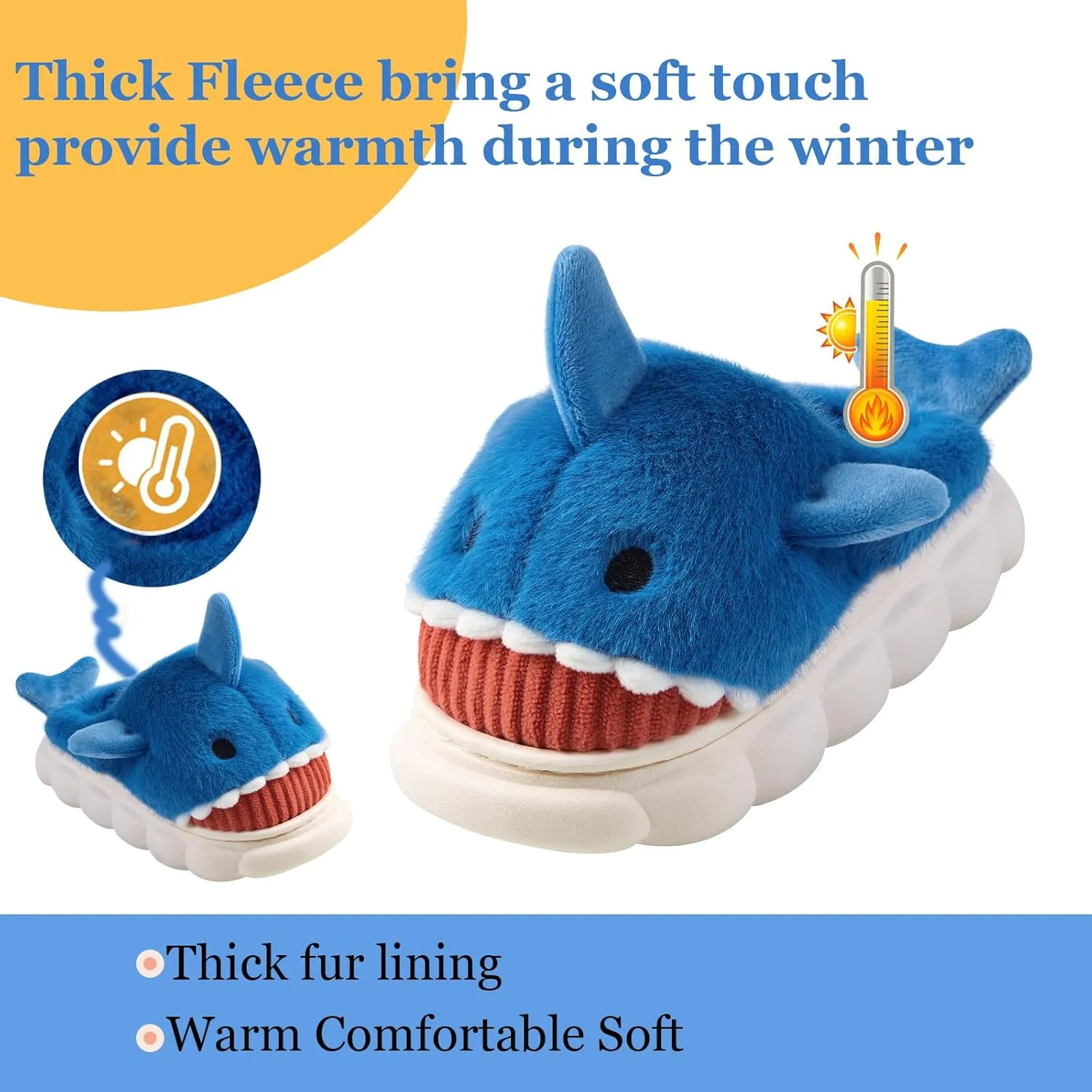 Fiedaz Boys Girls Shark Slippers for Toddler Kids - Cute Plush Warm Non-Slip Indoor Bedroom Winter Shoes