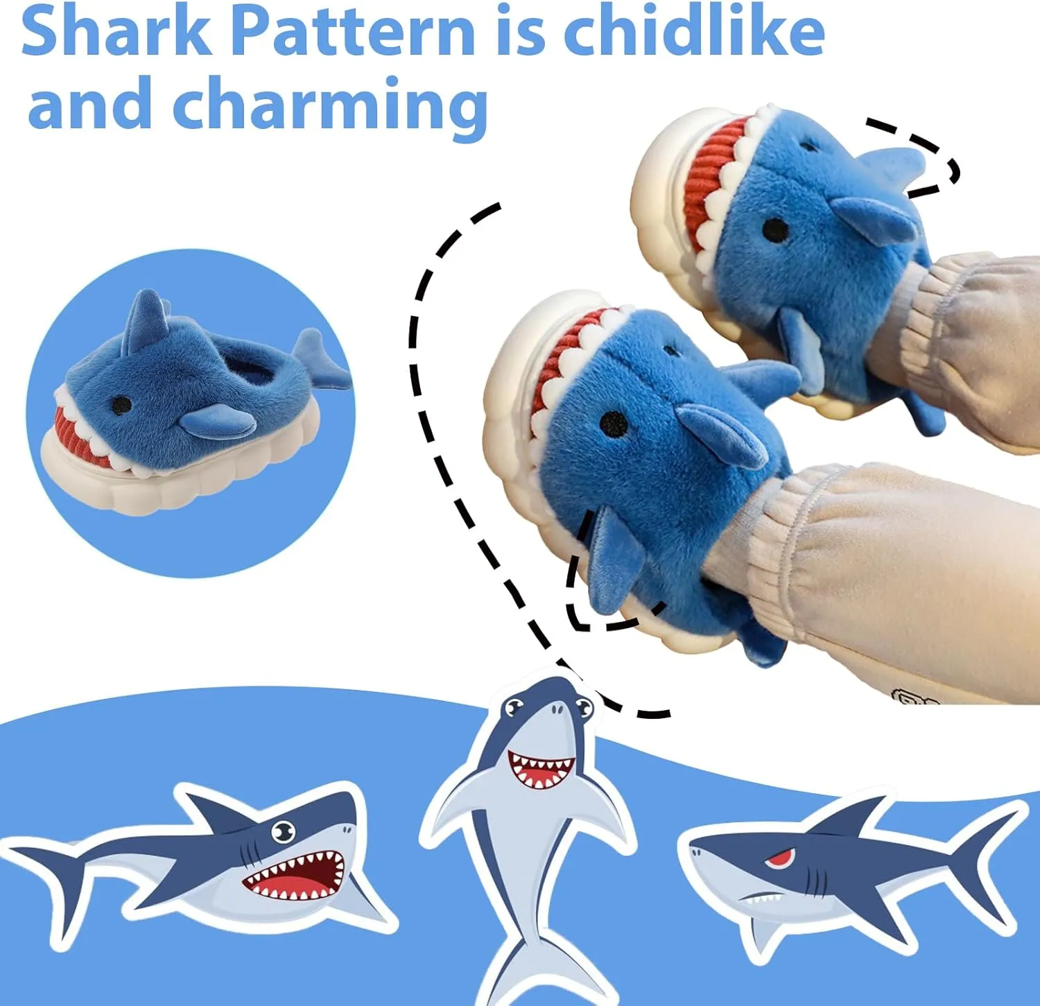 Fiedaz Boys Girls Shark Slippers for Toddler Kids - Cute Plush Warm Non-Slip Indoor Bedroom Winter Shoes
