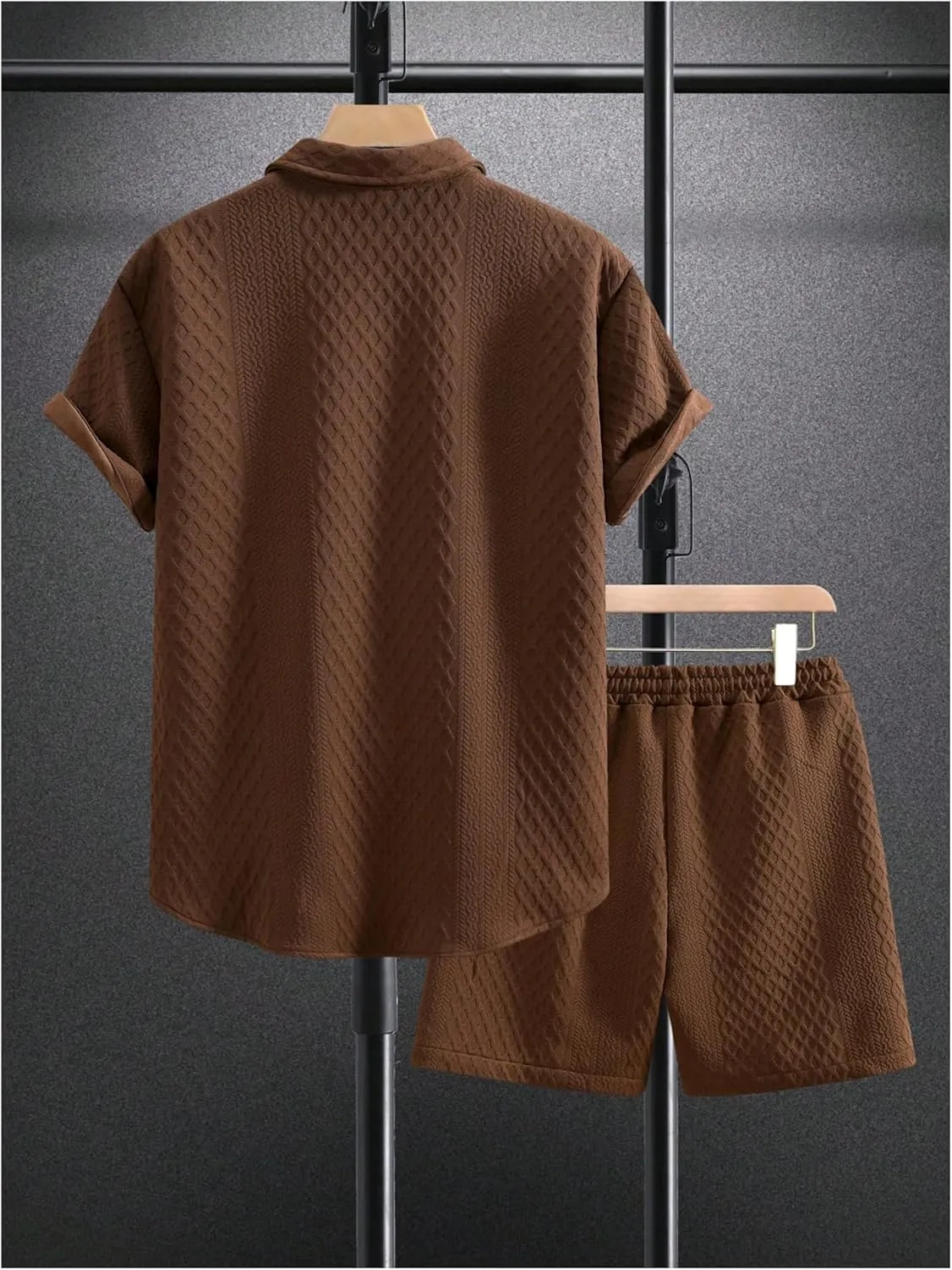 GORGLITTER Men's 2 Piece Outfits Waffle Knit Button Down Shirt Top and Shorts Set