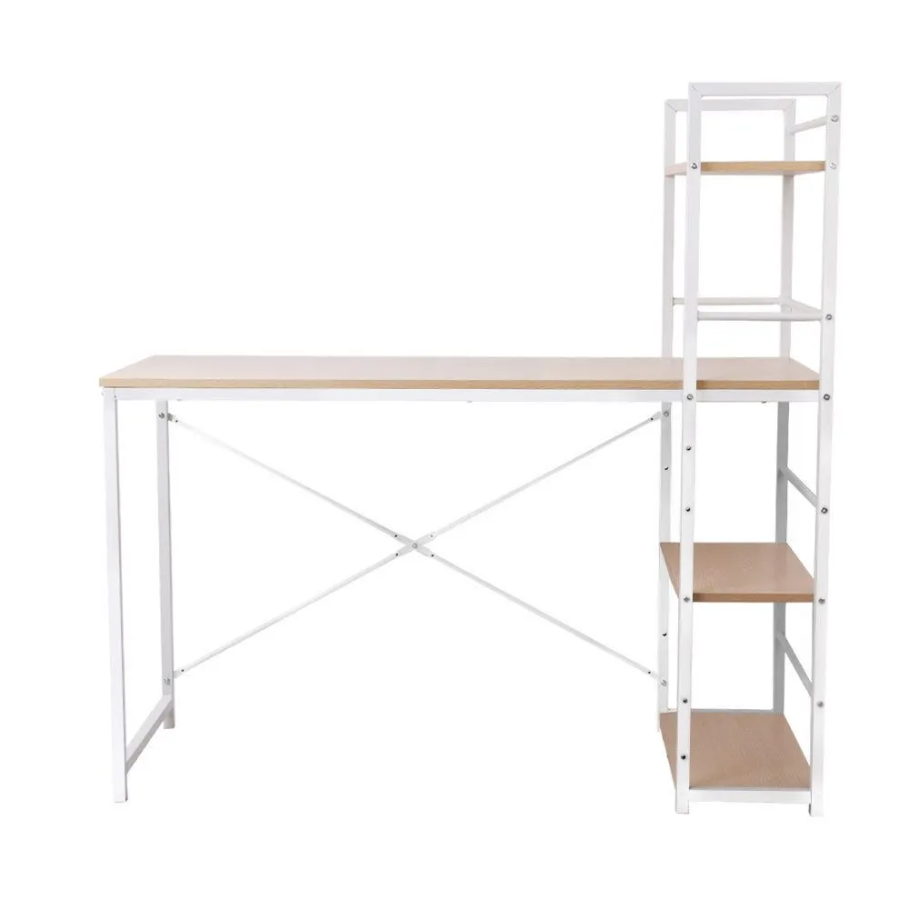 Henderson 1200mm Metal Desk with Shelves - White with Oak Top