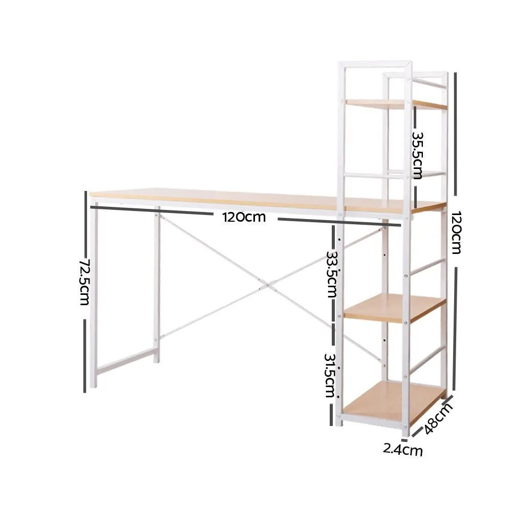 Henderson 1200mm Metal Desk with Shelves - White with Oak Top