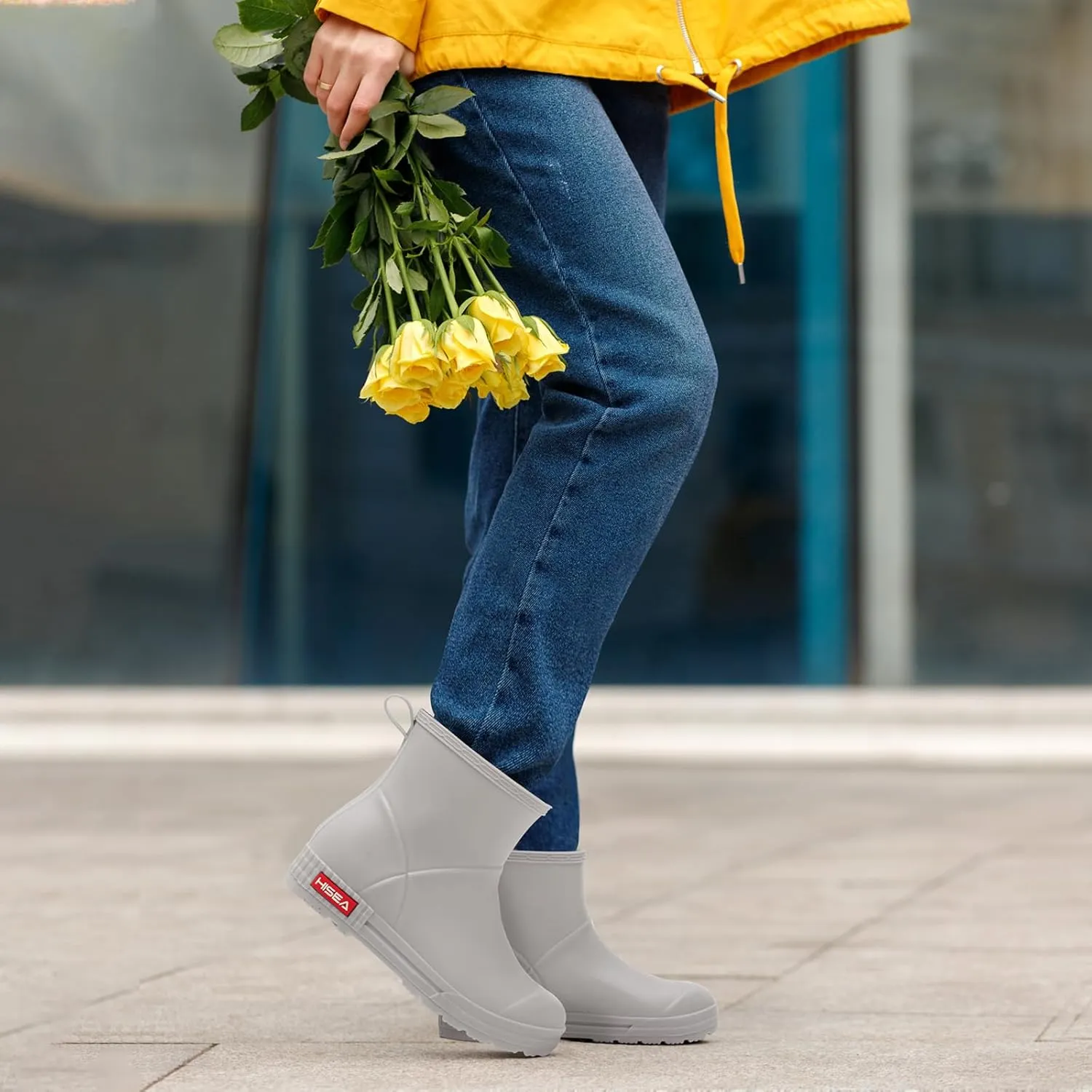 HISEA Women's Short Chelsea Boots Ankle Rubber Rain Boots for Garden Waterproof