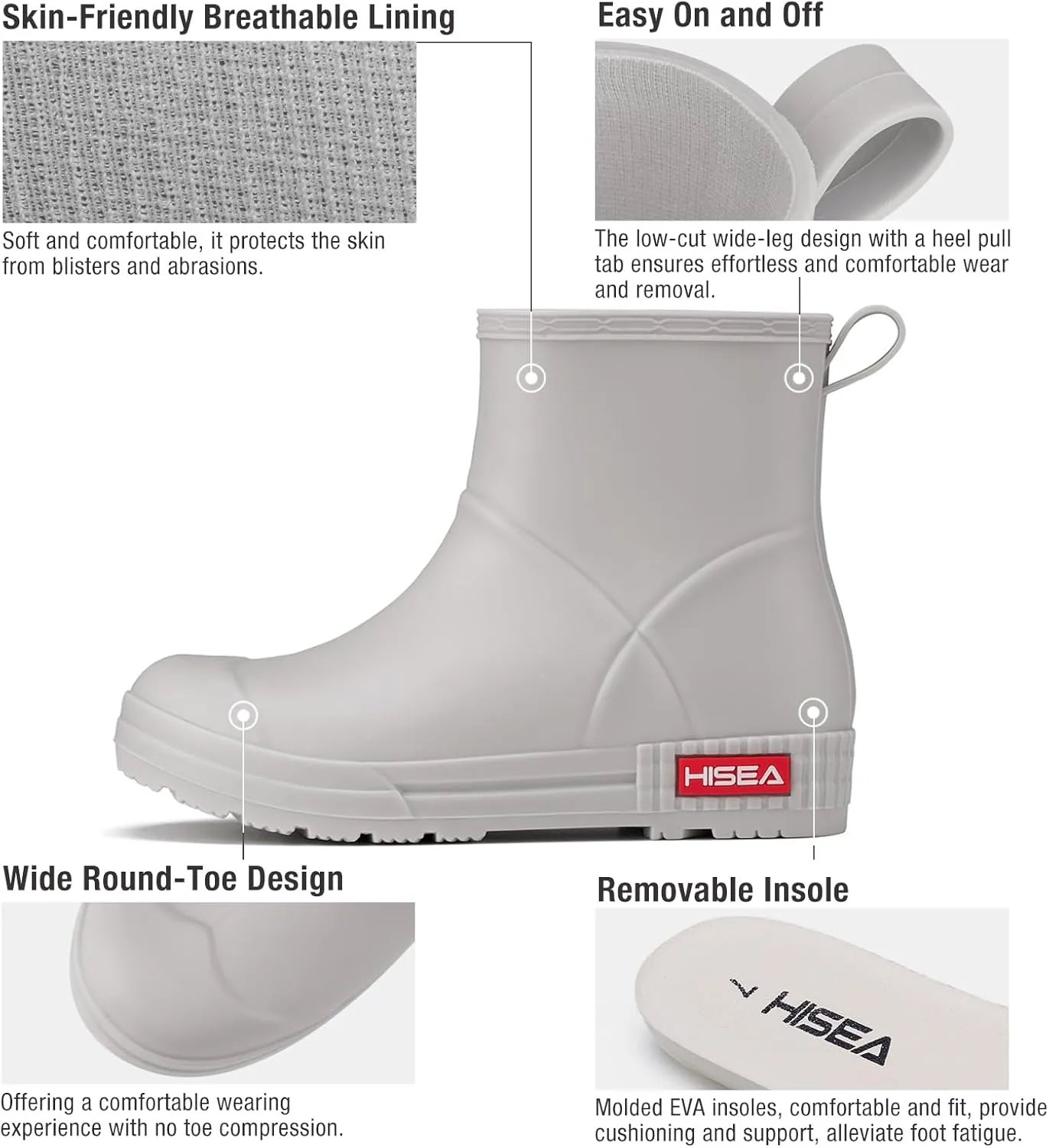 HISEA Women's Short Chelsea Boots Ankle Rubber Rain Boots for Garden Waterproof