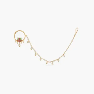 Jalaja Enamel Lotus Nosering with Chain
