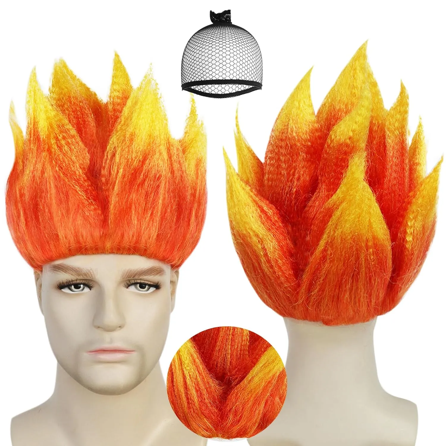 JoneTing Angry Wig Flame Fire Wigs ?? Hair Cap?? Short Red Ombre Wig for Men Women Cosplay Halloween Costume Red Hairs for Cosplay Party Flame Shape Hairs for Halloween Party