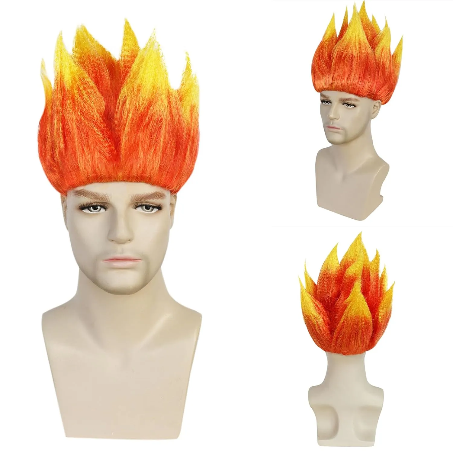 JoneTing Angry Wig Flame Fire Wigs ?? Hair Cap?? Short Red Ombre Wig for Men Women Cosplay Halloween Costume Red Hairs for Cosplay Party Flame Shape Hairs for Halloween Party