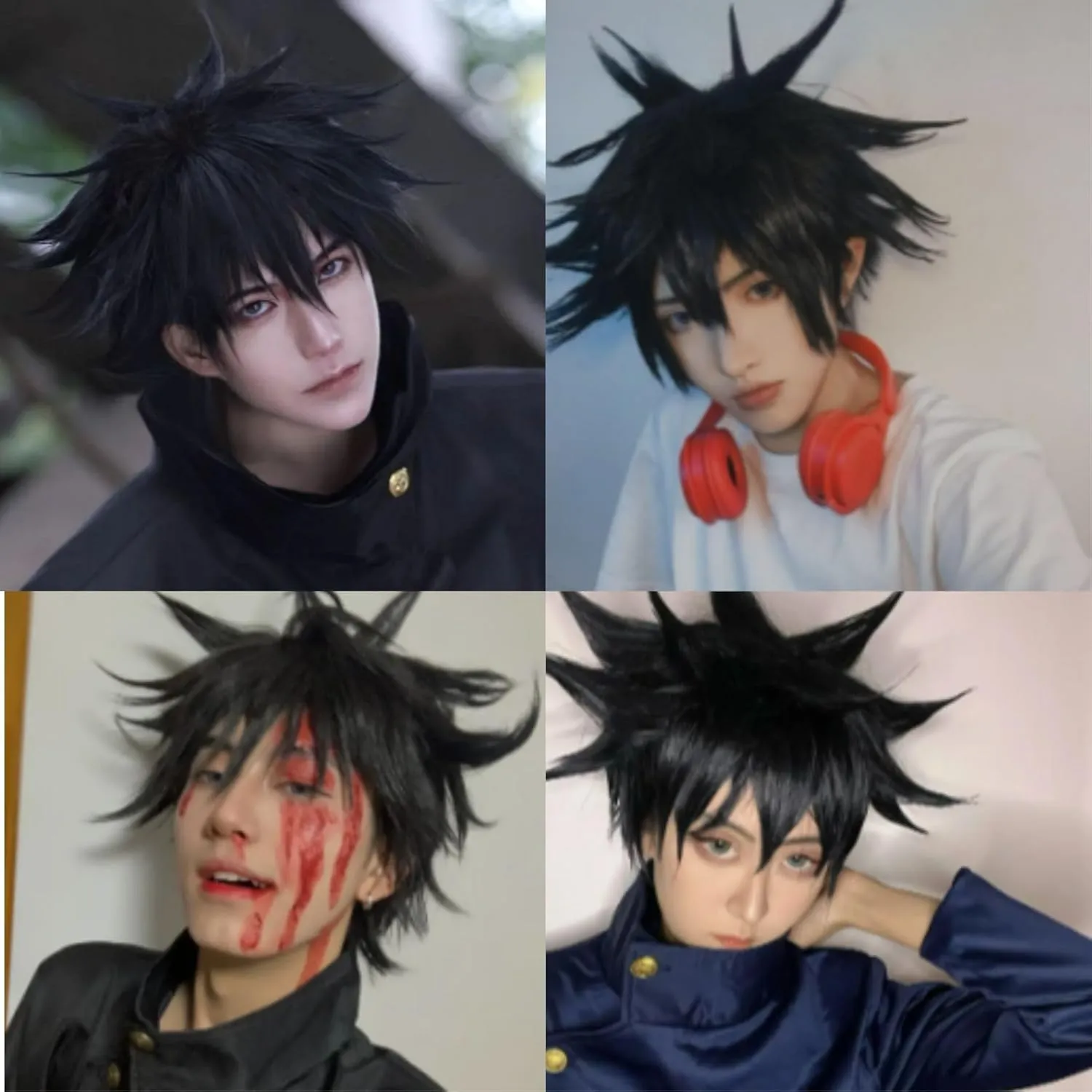 JoneTing Black Layered Wig ?? Hair Cap?? Cosplay Costume Synthetic Short Black Spiky Wigs for Halloween Black Hair for Boy Anime Cospaly Peluca Negra for Mens Wig