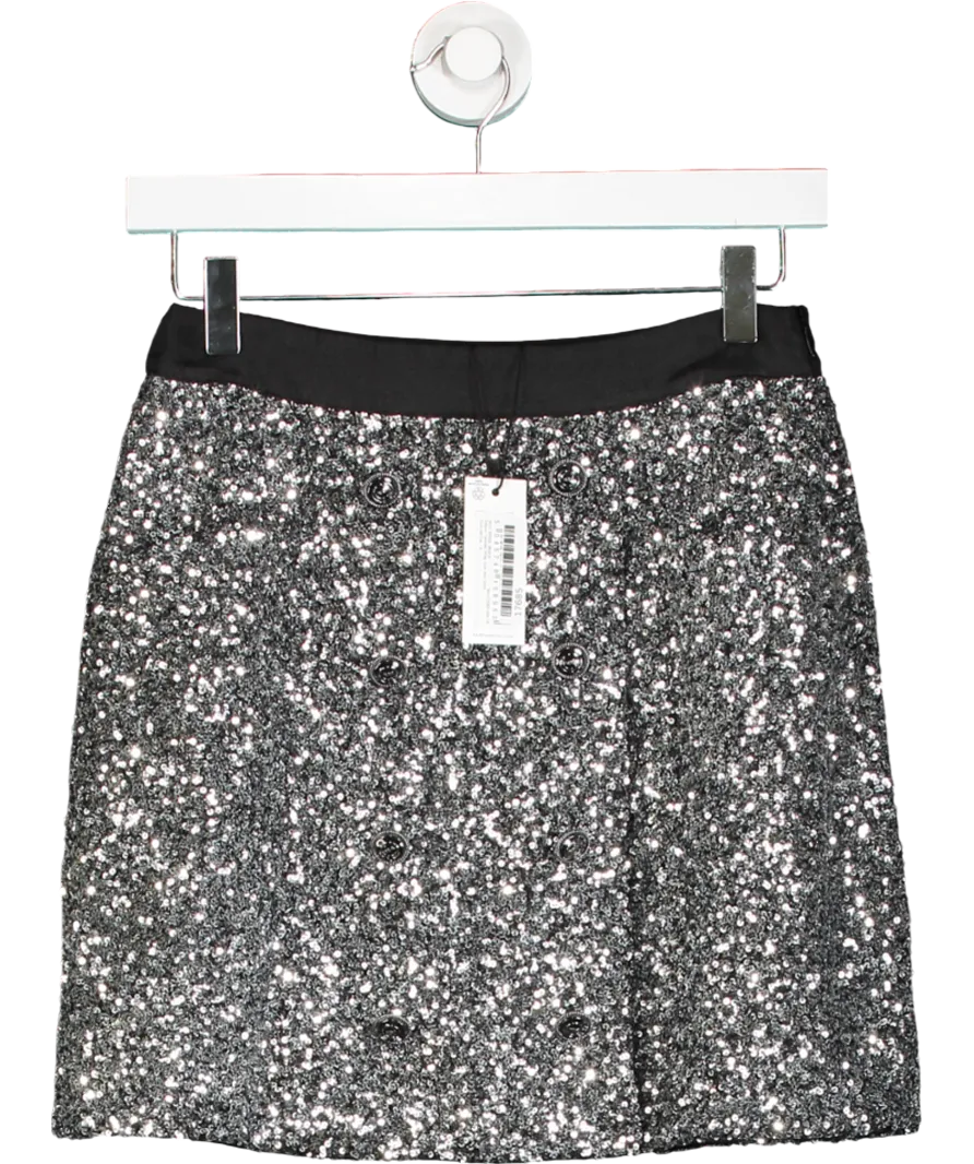 Karen Millen Metallic Sequin Tailored Wrap Over Mini Skirt UK 8