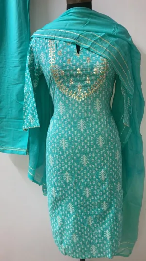 Light Blue Chanderi Silk Full Set with Light Gota Pati Work