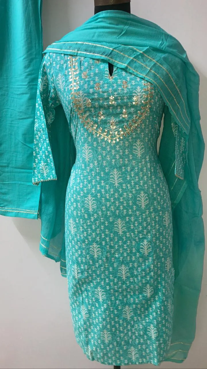Light Blue Chanderi Silk Full Set with Light Gota Pati Work