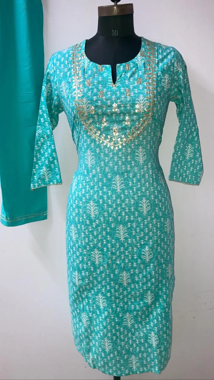Light Blue Chanderi Silk Full Set with Light Gota Pati Work