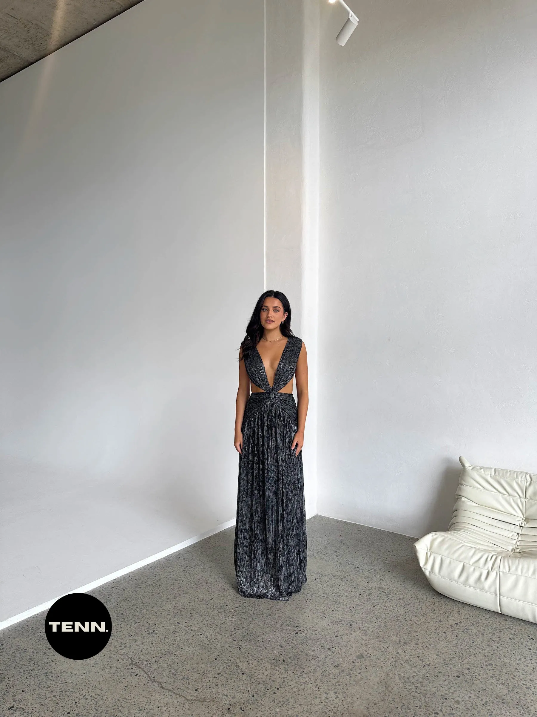 Lurex Cut Out Gown - Black Shimmer