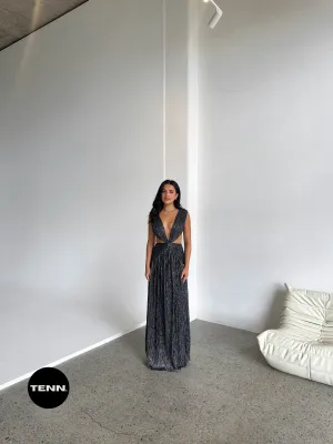 Lurex Cut Out Gown - Black Shimmer