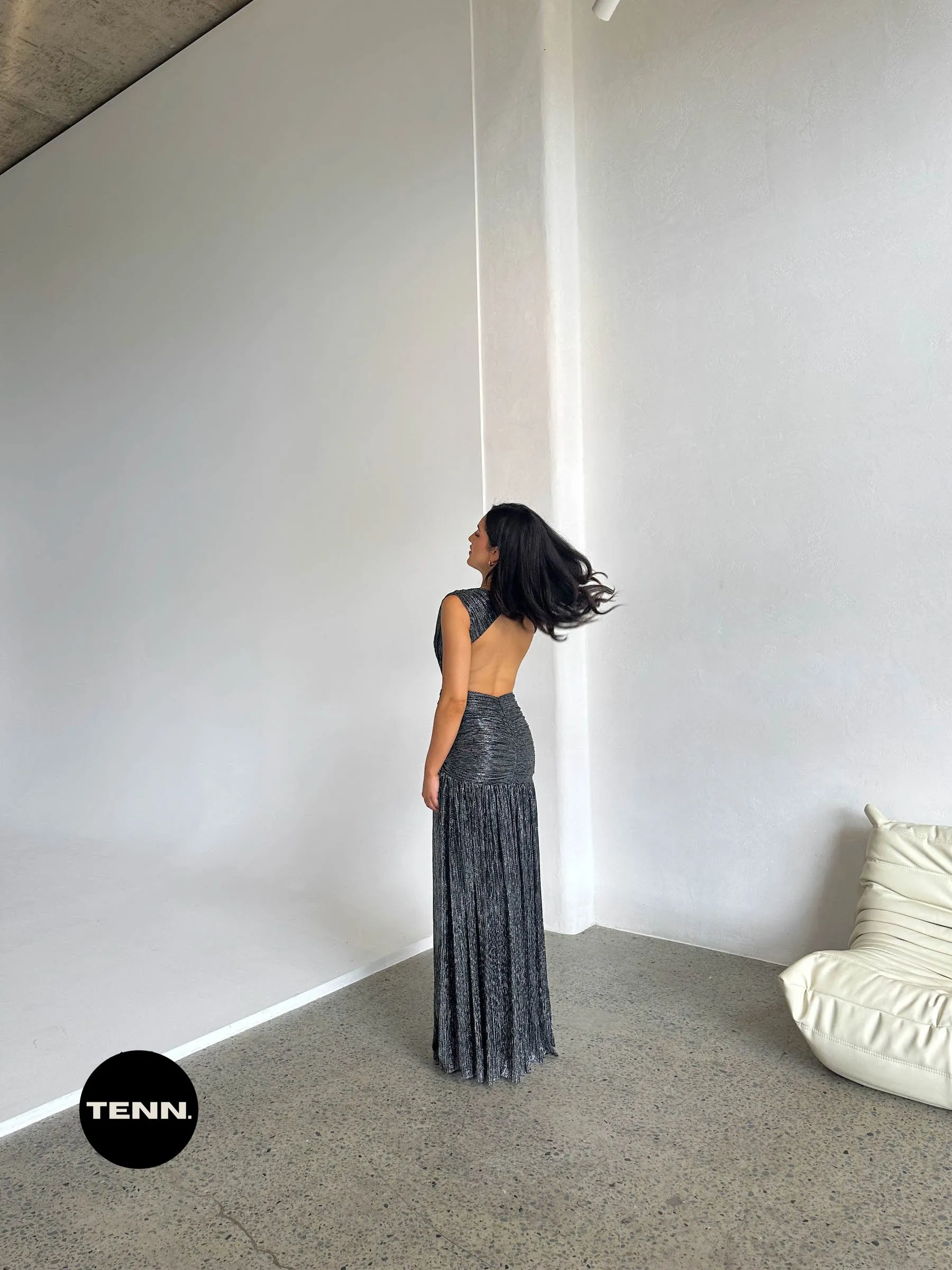 Lurex Cut Out Gown - Black Shimmer