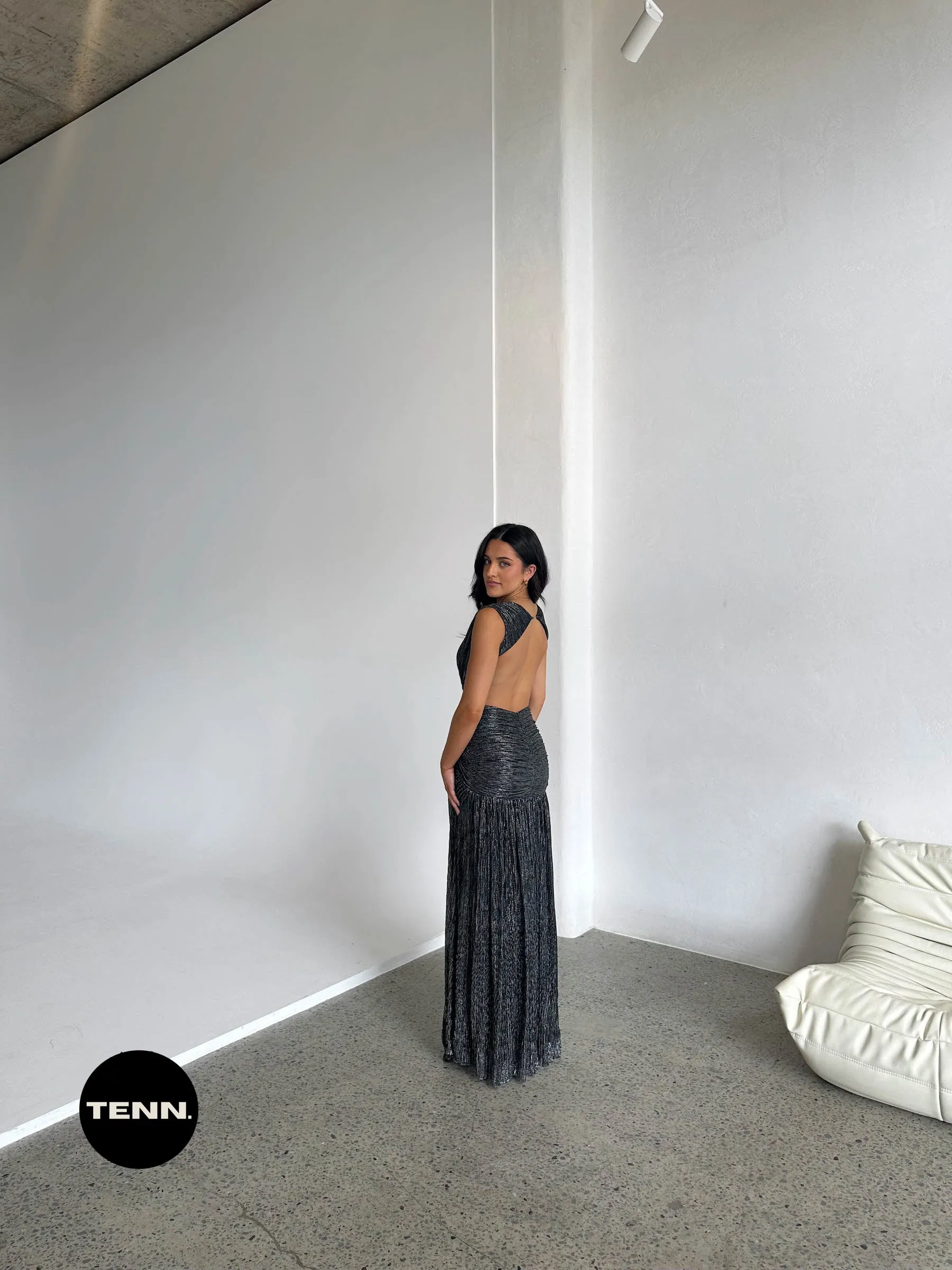 Lurex Cut Out Gown - Black Shimmer