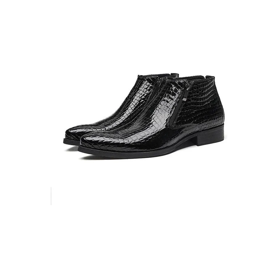 Luxe Serpent Zipper Chelsea Ankle Boots