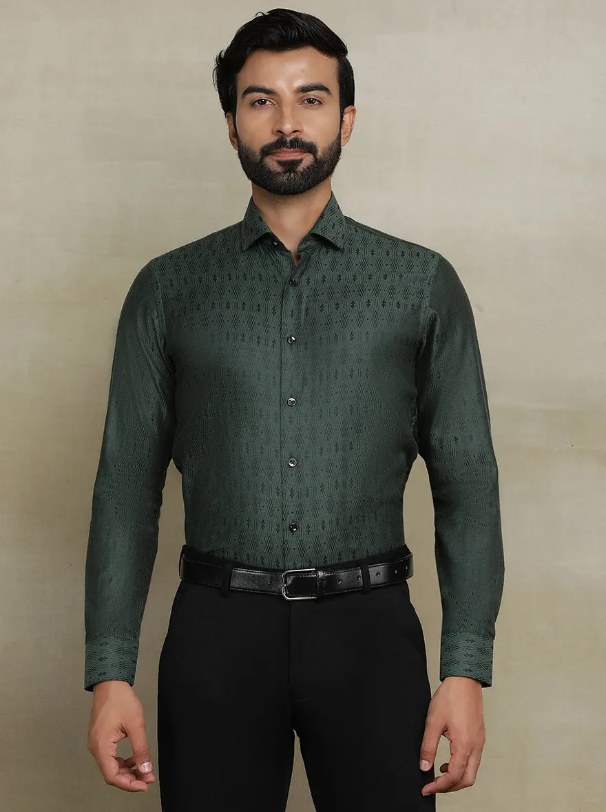 Olive Green Printed Slim fit Party Wear Shirt | Wyre