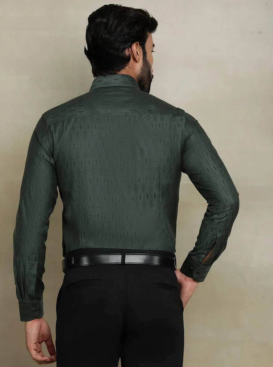 Olive Green Printed Slim fit Party Wear Shirt | Wyre