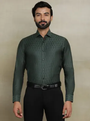 Olive Green Printed Slim fit Party Wear Shirt | Wyre